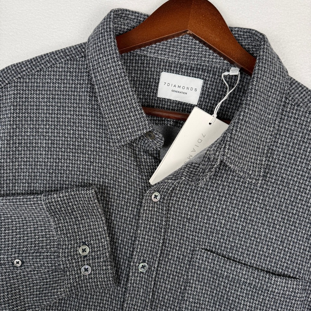 NEW 7 Diamonds Generation Knit Shirt Mens XL Grey Houndstooth Button Up